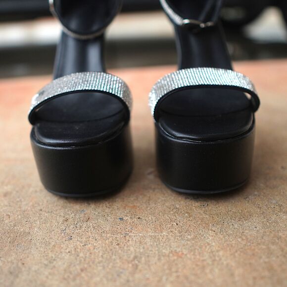 Sparkly Rhinestone Platform Heels Size 7 Open Toe Stiletto Pleaser Sandals - Picture 4 of 11